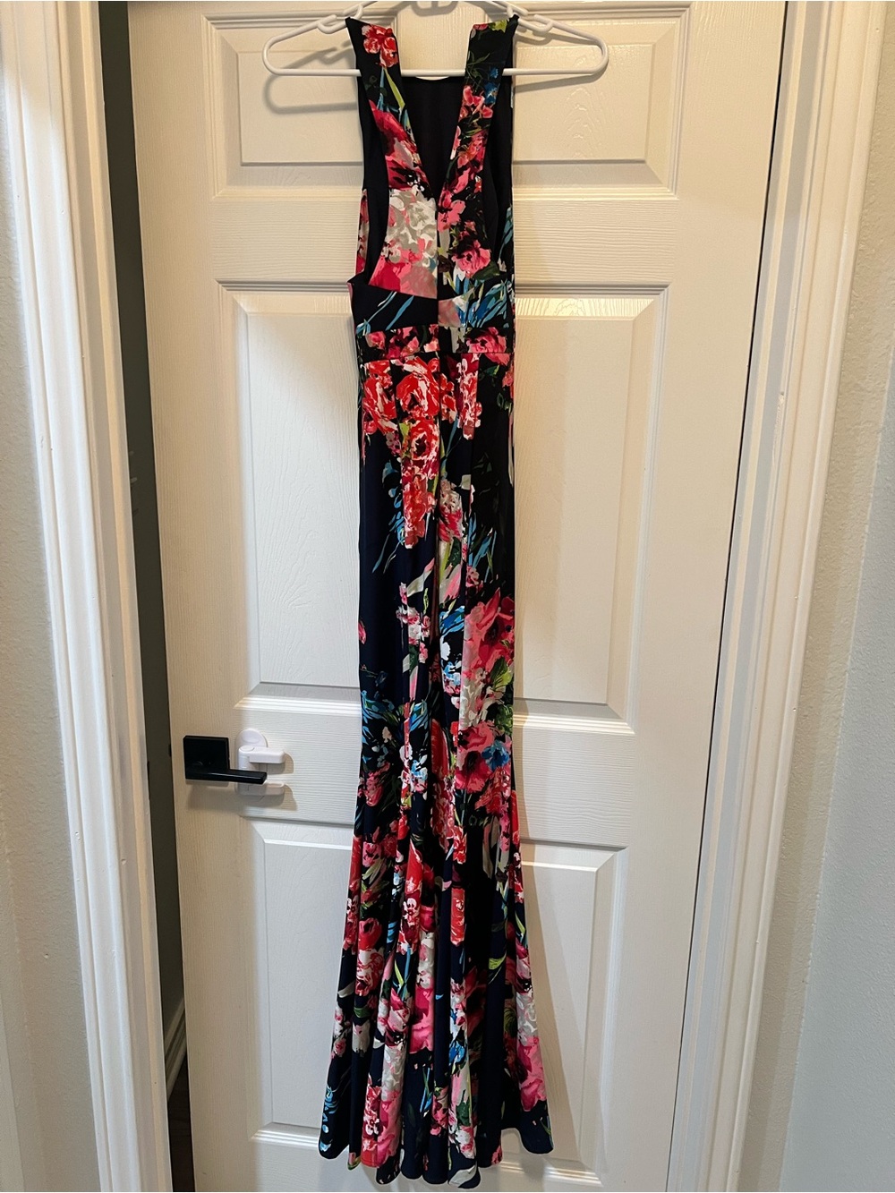 Rubber Ducky Productions, Inc. Black Floral Maxi Dress with Pink and Red Blooms